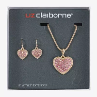 Liz Claiborne Pendant Necklace And Drop Earring 2-pc. Glass Heart Jewelry Set