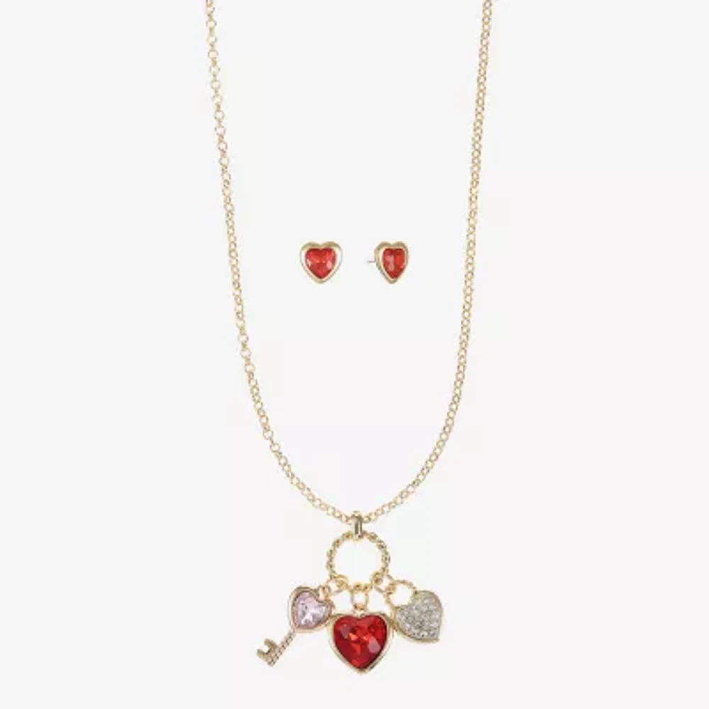 Monet Jewelry Charm Necklace And Stud Earring 2-pc. Glass Heart Jewelry Set