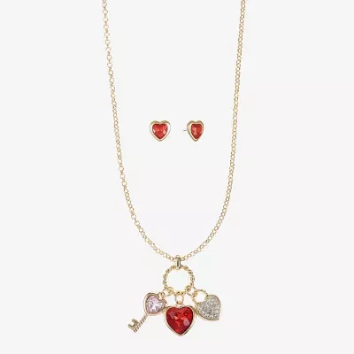 Monet Jewelry Charm Necklace And Stud Earring 2-pc. Glass Heart Jewelry Set