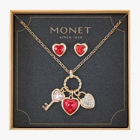 Monet Jewelry Charm Necklace And Stud Earring 2-pc. Glass Heart Jewelry Set