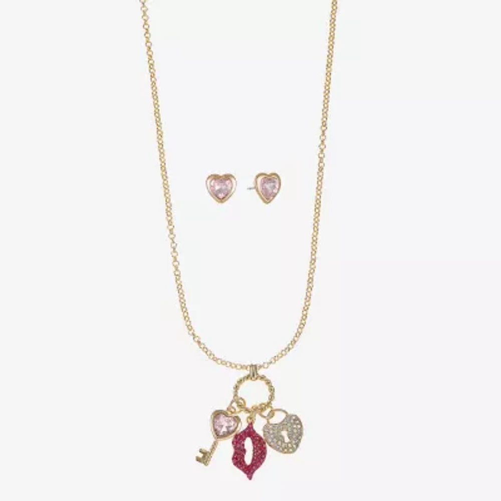 Monet Jewelry Charm Necklace And Stud Earring 2-pc. Glass Heart Jewelry Set