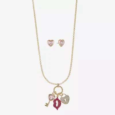 Monet Jewelry Charm Necklace And Stud Earring 2-pc. Glass Heart Jewelry Set