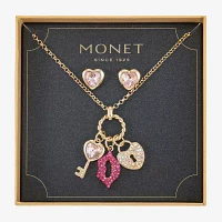 Monet Jewelry Charm Necklace And Stud Earring 2-pc. Glass Heart Jewelry Set