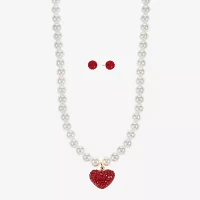 Monet Jewelry Collar Necklace And Stud Earring 2-pc. Glass Simulated Pearl Heart Jewelry Set