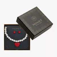 Monet Jewelry Collar Necklace And Stud Earring 2-pc. Glass Simulated Pearl Heart Jewelry Set