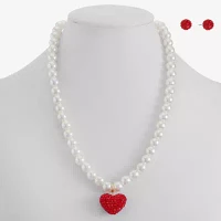 Monet Jewelry Collar Necklace And Stud Earring 2-pc. Glass Simulated Pearl Heart Jewelry Set