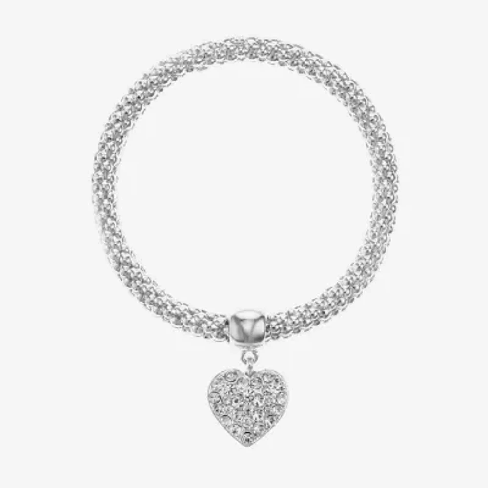 Liz Claiborne Silver Tone Glass Heart Stretch Bracelet