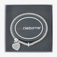 Liz Claiborne Silver Tone Glass Heart Stretch Bracelet