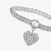 Liz Claiborne Silver Tone Glass Heart Stretch Bracelet