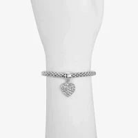 Liz Claiborne Silver Tone Glass Heart Stretch Bracelet