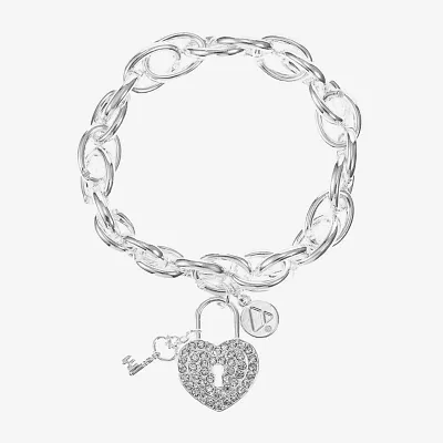 Liz Claiborne Silver Tone Glass Heart Stretch Bracelet