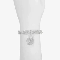 Liz Claiborne Silver Tone Glass Heart Stretch Bracelet