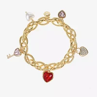 Monet Jewelry Gold Tone Glass Link Heart Charm Bracelet