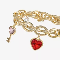 Monet Jewelry Gold Tone Glass Link Heart Charm Bracelet