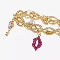 Monet Jewelry Gold Tone Glass Link Heart Charm Bracelet