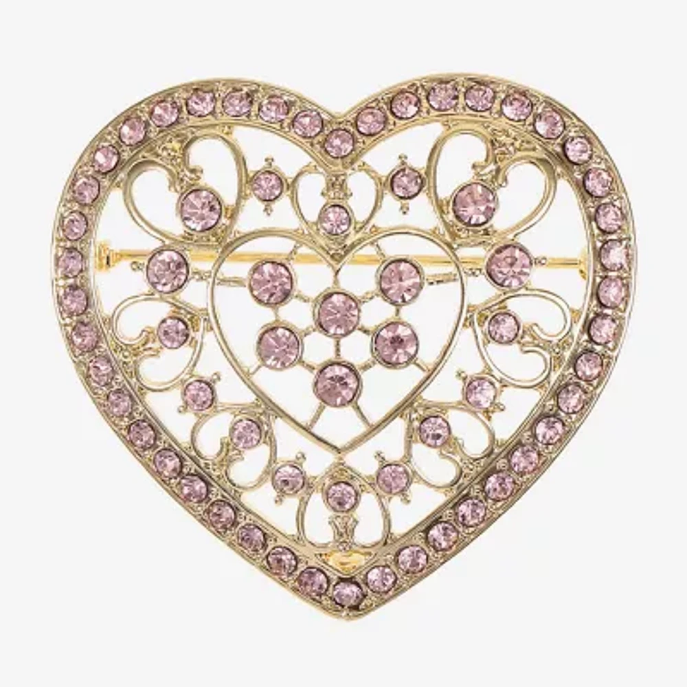 Monet Jewelry Gold Tone Glass Heart Pin