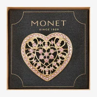 Monet Jewelry Gold Tone Glass Heart Pin