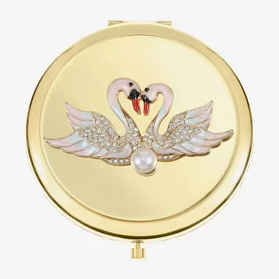 Monet Jewelry Swans Gold Tone Compact Mirror