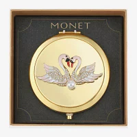 Monet Jewelry Swans Gold Tone Compact Mirror