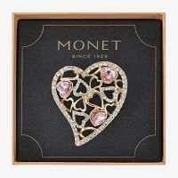 Monet Jewelry Gold Tone Glass Heart Pin