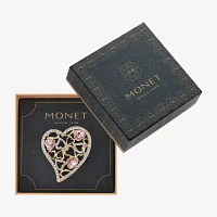 Monet Jewelry Gold Tone Glass Heart Pin