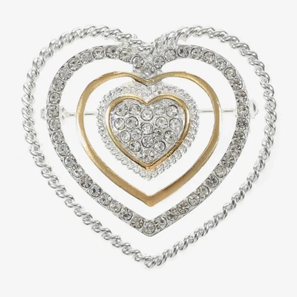 Monet Jewelry Two Tone Glass Heart Pin