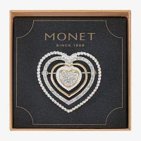 Monet Jewelry Two Tone Glass Heart Pin