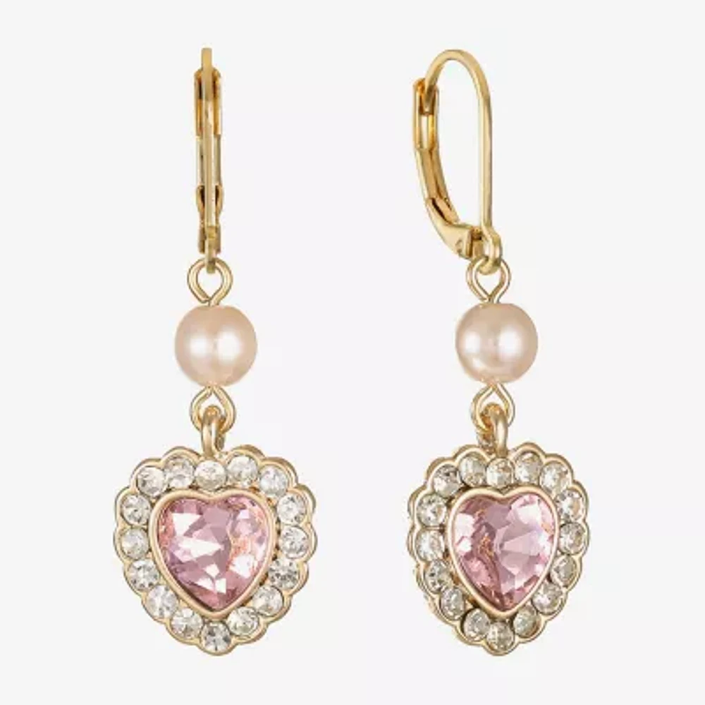 Monet Jewelry Glass Simulated Pearl Heart Drop Earrings