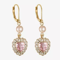 Monet Jewelry Glass Simulated Pearl Heart Drop Earrings