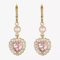 Monet Jewelry Glass Simulated Pearl Heart Drop Earrings