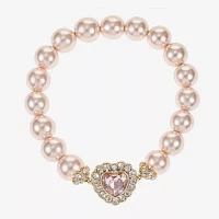 Monet Jewelry Glass Simulated Pearl Heart Stretch Bracelet