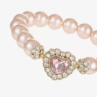 Monet Jewelry Glass Simulated Pearl Heart Stretch Bracelet