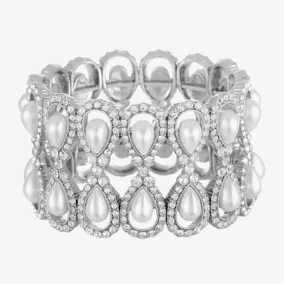 Monet Jewelry Glass Simulated Pearl Stretch Bracelet