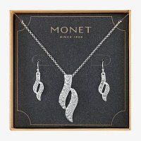 Monet Jewelry Twist Pendant Necklace And Drop Earring Glass Silver Tone 2-pc. Jewelry Set