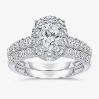 (I / I1) Womens 2 CT. T.W. Lab Grown White Diamond 10K Gold Oval Side Stone Bridal Set