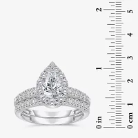 (I / I1) Womens 2 CT. T.W. Lab Grown White Diamond 10K Gold Pear Side Stone Bridal Set