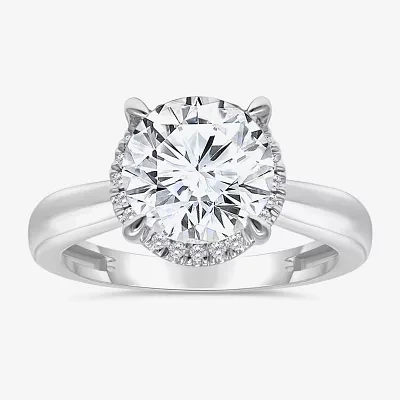 (I / I1) Womens 3 1/7 Ct. T.W. Lab Grown White Diamond 14K Gold Round Halo Engagement Ring