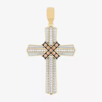 Mens 1/ CT. T.W. Natural White Diamond Sterling Silver Cross Pendant Necklace