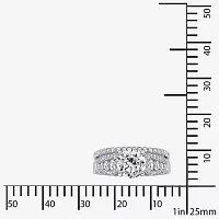 Diamonart Womens White Cubic Zirconia Sterling Silver Side Stone -Stone Bridal Set