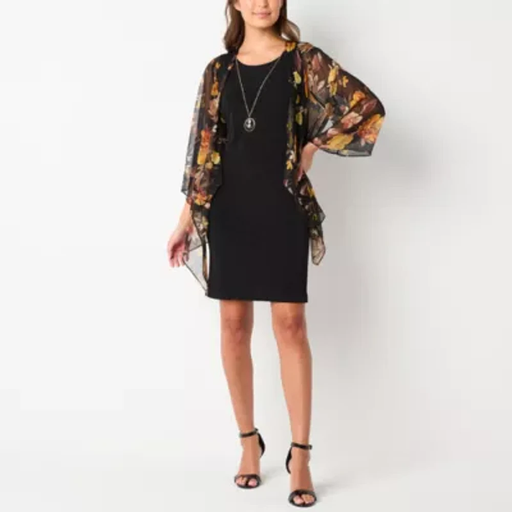 Studio 1 Womens Faux-Jacket Dress With Removable Necklace