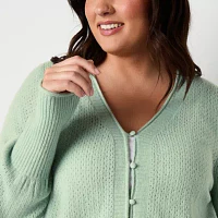 Worthington Plus Womens V Neck Long Sleeve Button Cardigan