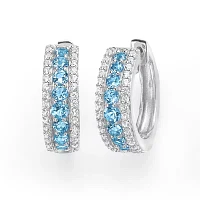 Genuine Gemstone Sterling Silver 21.5mm Hoop Earrings