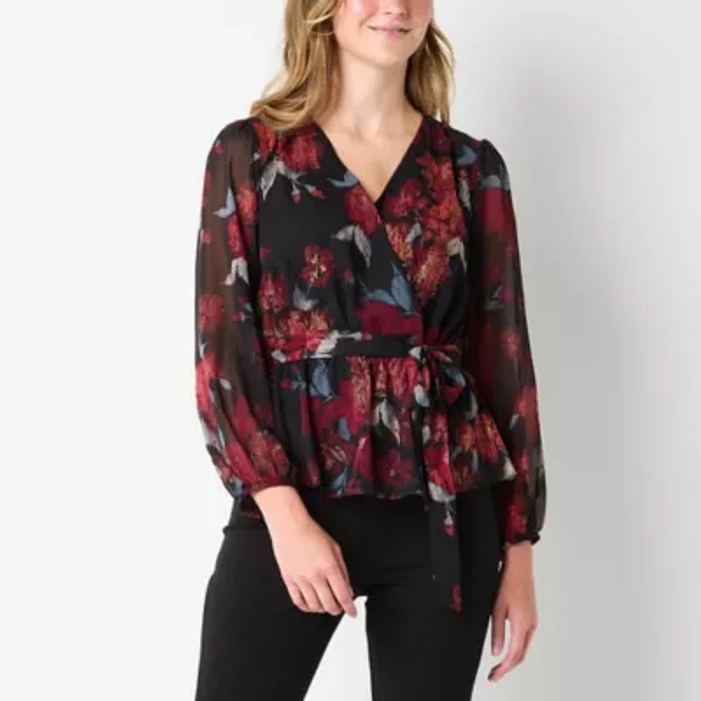 52seven Womens V Neck Long Sleeve Blouse