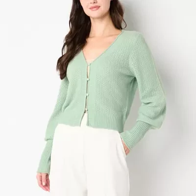 Worthington Womens V Neck Long Sleeve Button Cardigan