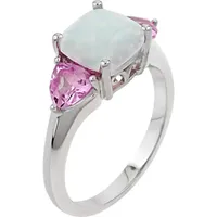 Womens White Opal Sterling Silver 3-Stone Cocktail Ring