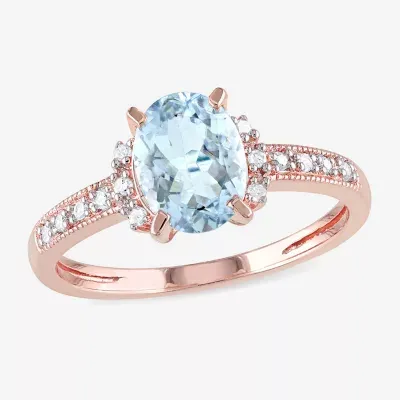 Modern Bride Gemstone Womens Diamond Accent Genuine Blue Aquamarine 18K Gold Over Silver Oval Engagement Ring