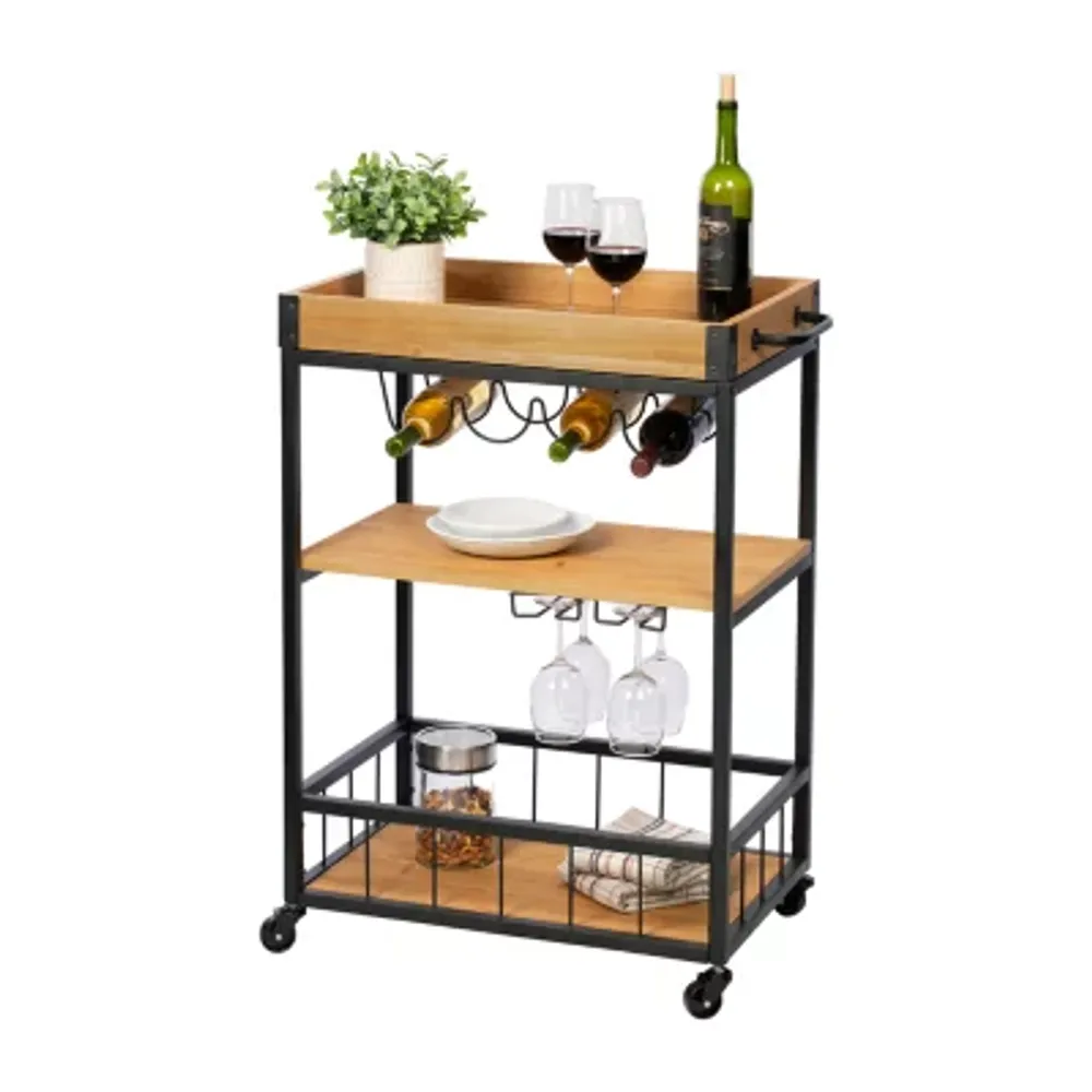 Honey-Can-Do Industrial Bar Cart with Removable Serving Tray
