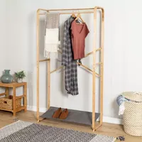 Honey-Can-Do Bamboo And Gray Canvas Garment Racks