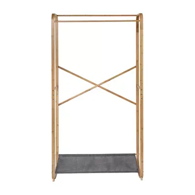 Honey-Can-Do Bamboo And Gray Canvas Garment Rack