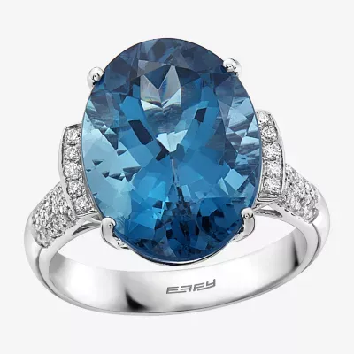 Effy Womens 1/ CT. T.W. Diamond & Genuine Blue Topaz 14K White Gold Cocktail Ring